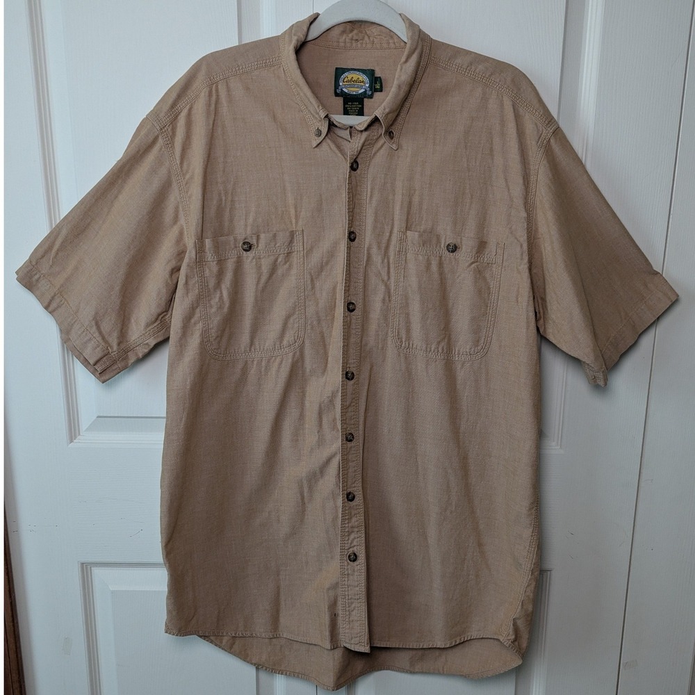 Cabelas Button Down Shirt Mens Large Tall Short Sleeve Cotton Workwear Utility